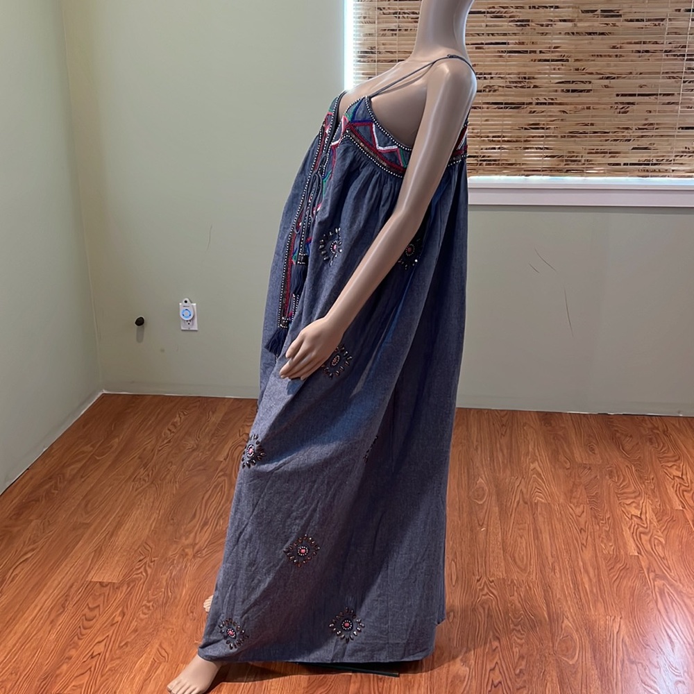 Venus Gray Denim Embellished Beaded Maxi Dress Size L - Picture 5 of 10